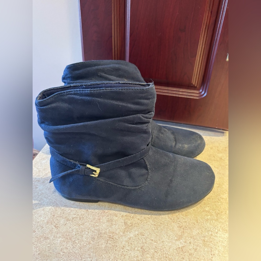 George Navy Slouchy Ankle Boots with Side Buckle